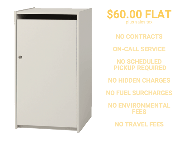 Storage console; $60 fee plus tax; NO contracts, hidden fees, environmental fees, surcharge fees, or travel fees. On-call service available.
