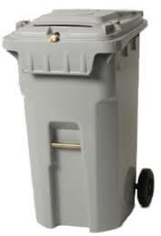 Grey, heavy duty trash container/tote, with lock.