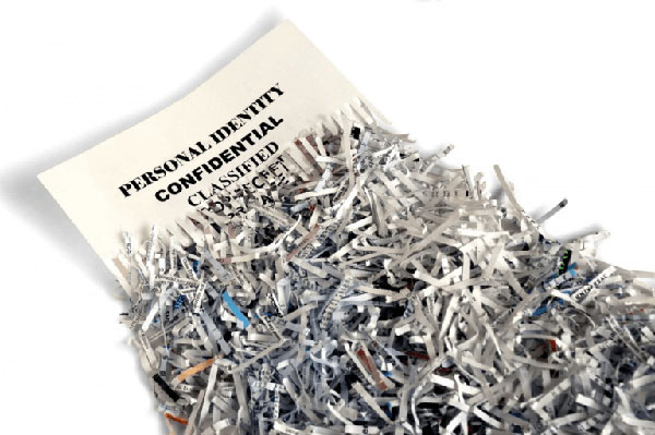 Document with top portion intact and bottom three quarters in shreds.